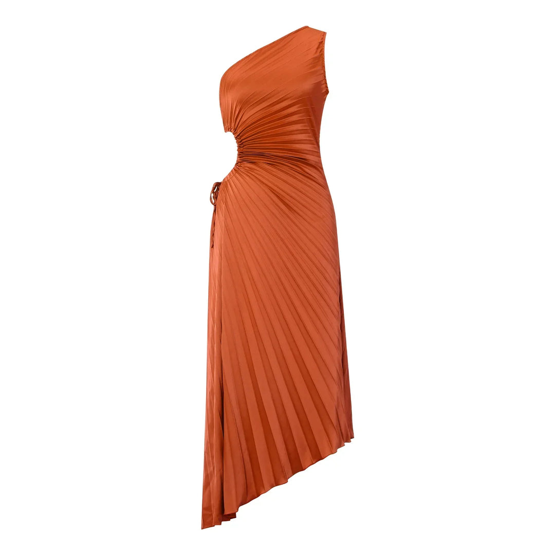 Cutout Detaylı Pileli Elbise