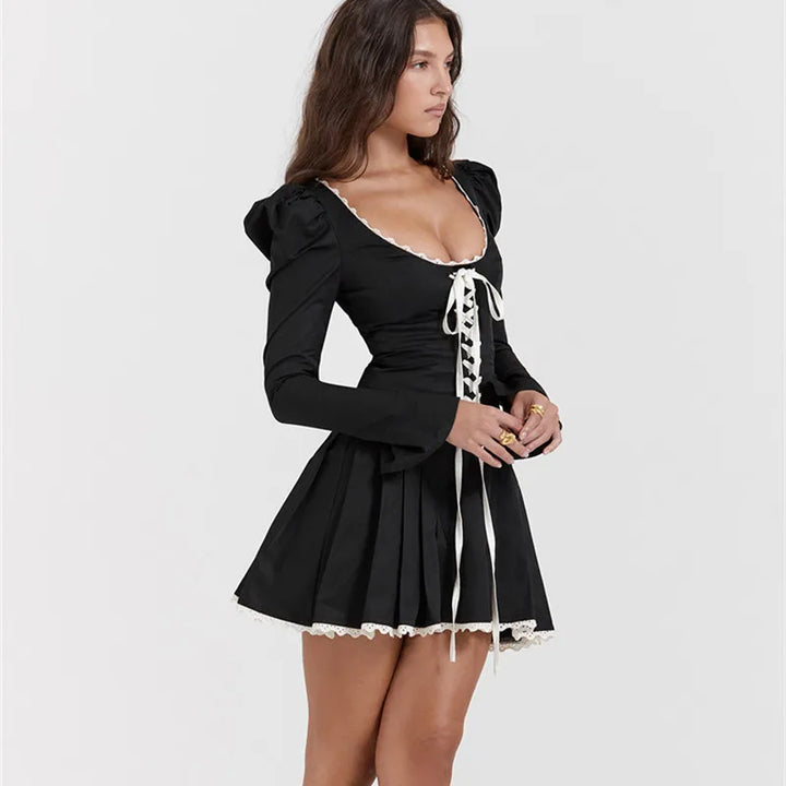 Fransız Model Bağcık Detay Mini Elbise