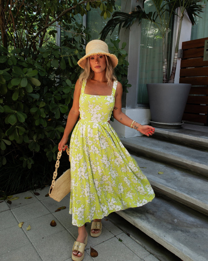 Kahului Çiçek Desenli Kesim Midi Elbise