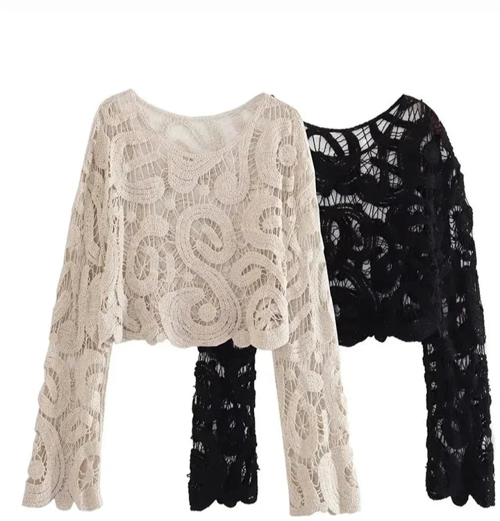 Dantel Örme Uzun Kollu Bluz