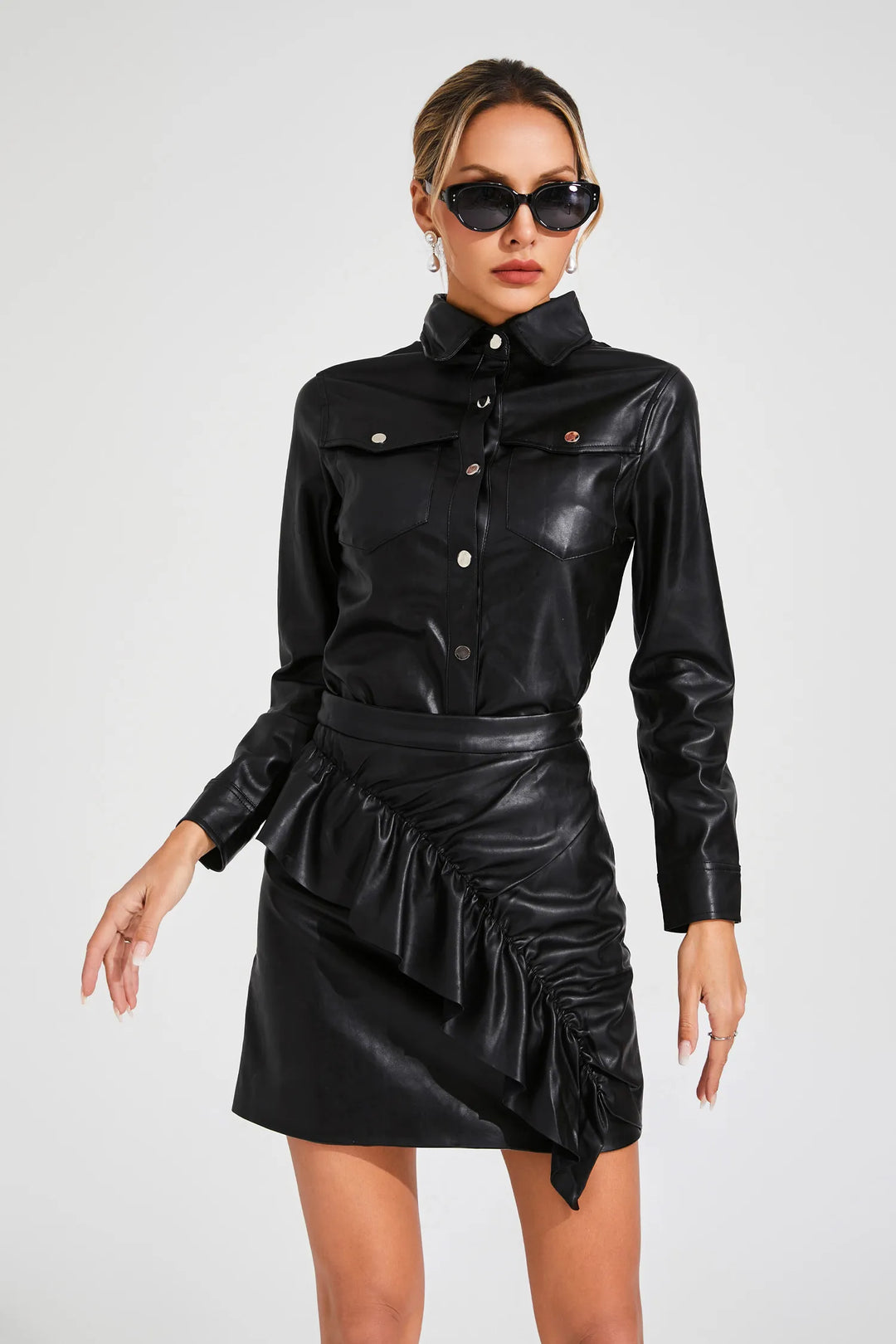 Adalyn Siyah Deri Takım