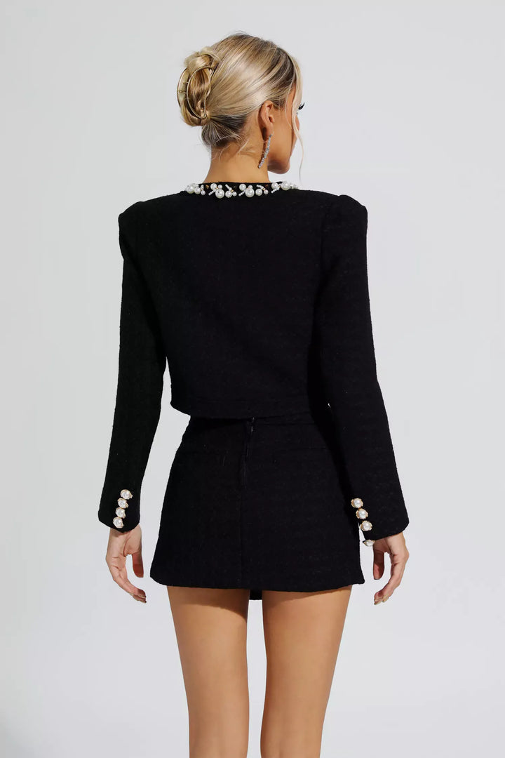 Alessia Siyah Örgü İnci Süsleme Seti