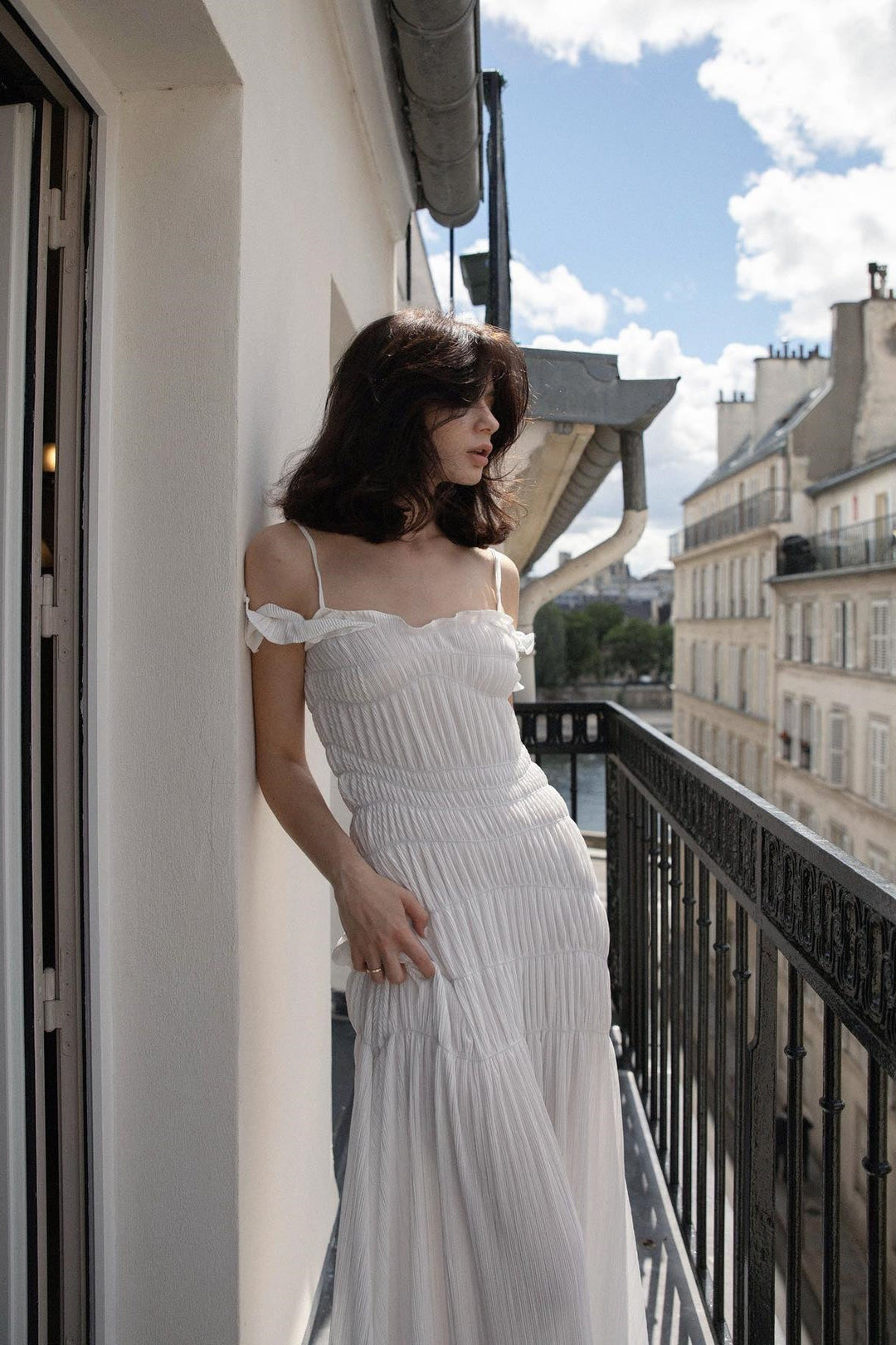 Lindsay Düşük Omuz Fırfırlı Maxi Elbise