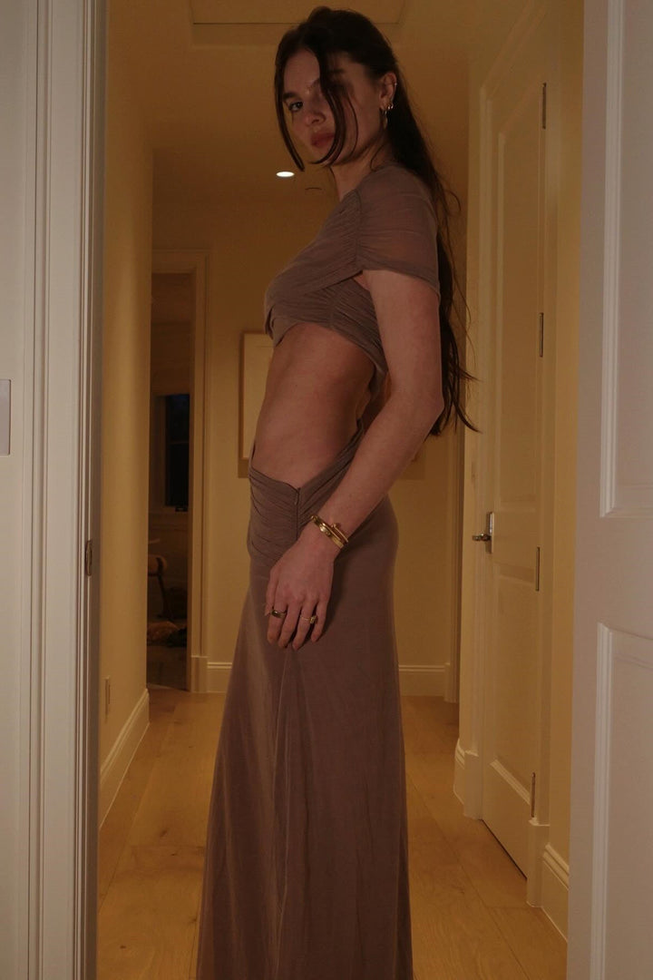 Michelle Tek Omuzlu Dantelli Uzun Elbise