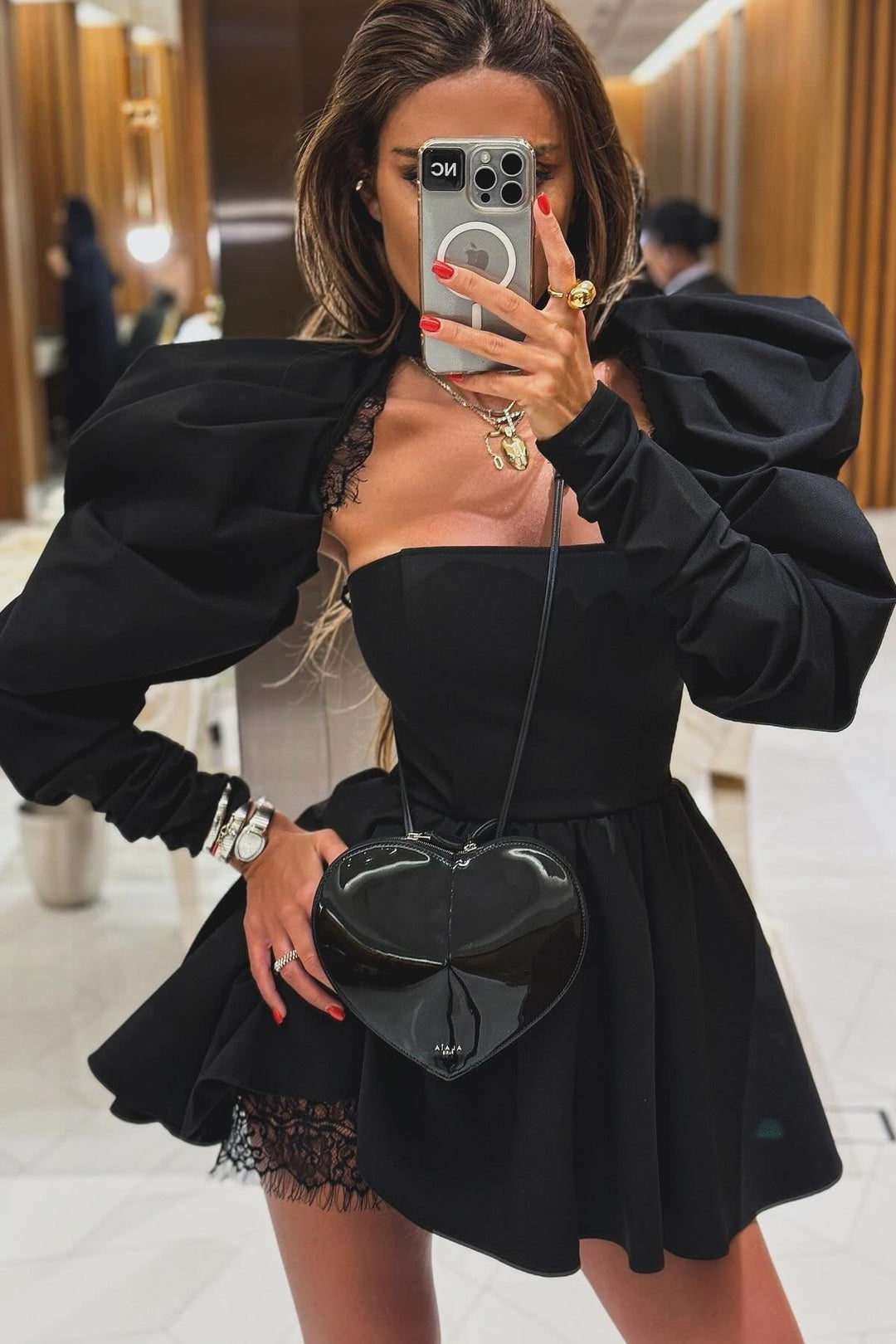 Bertha Puf Kol Mini Elbise Takım