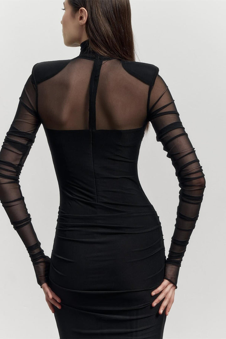 Virginia Uzun Kollu Yarı Transparan Maxi Elbise