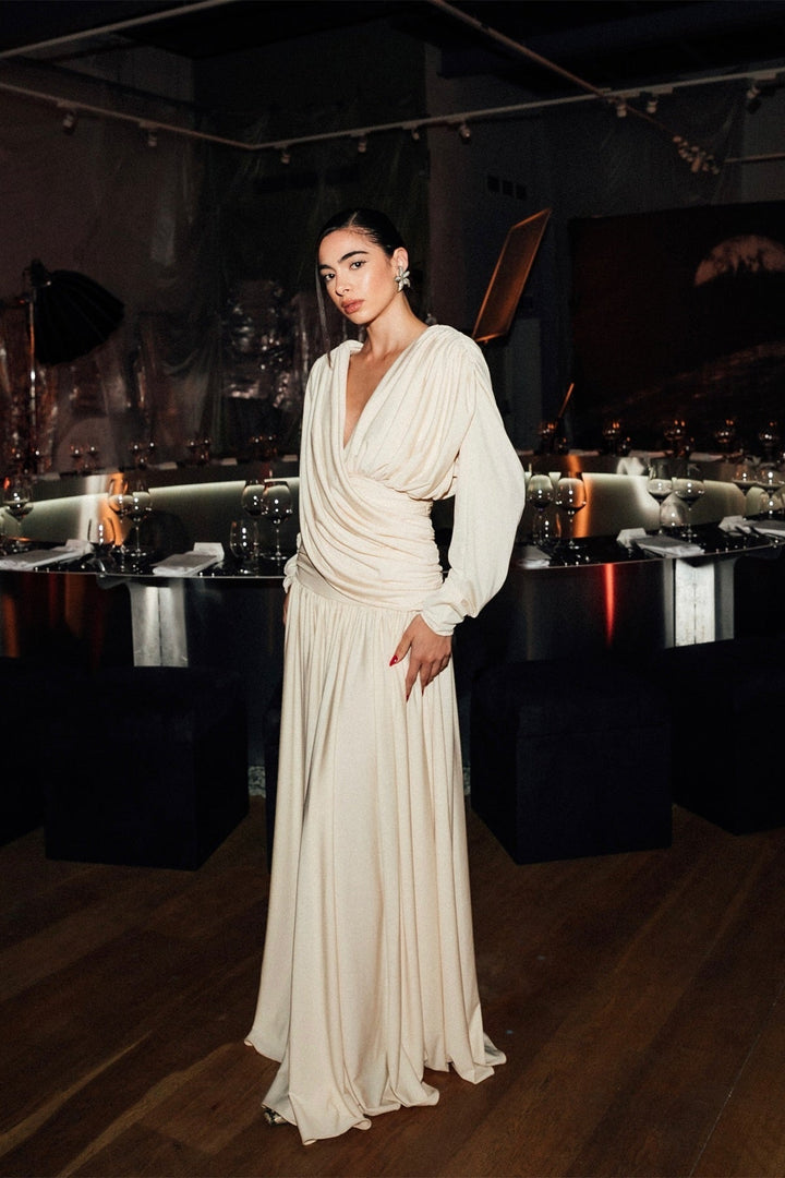 Venüs Haç Drapeli Sırtı Açık Uzun Elbise