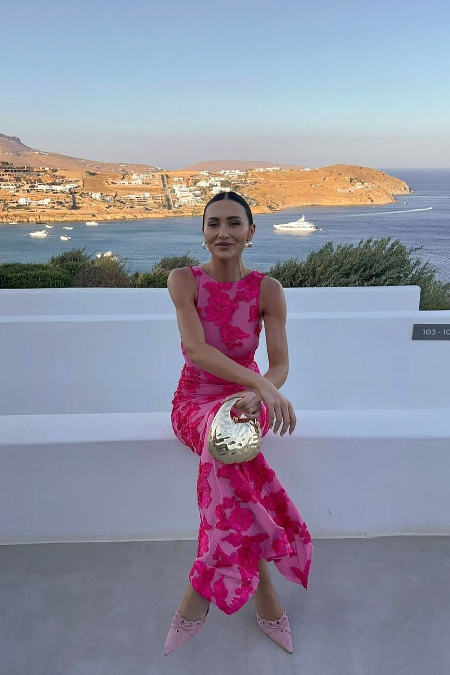 Barbara Çiçek Aplikeli File Uzun Elbise