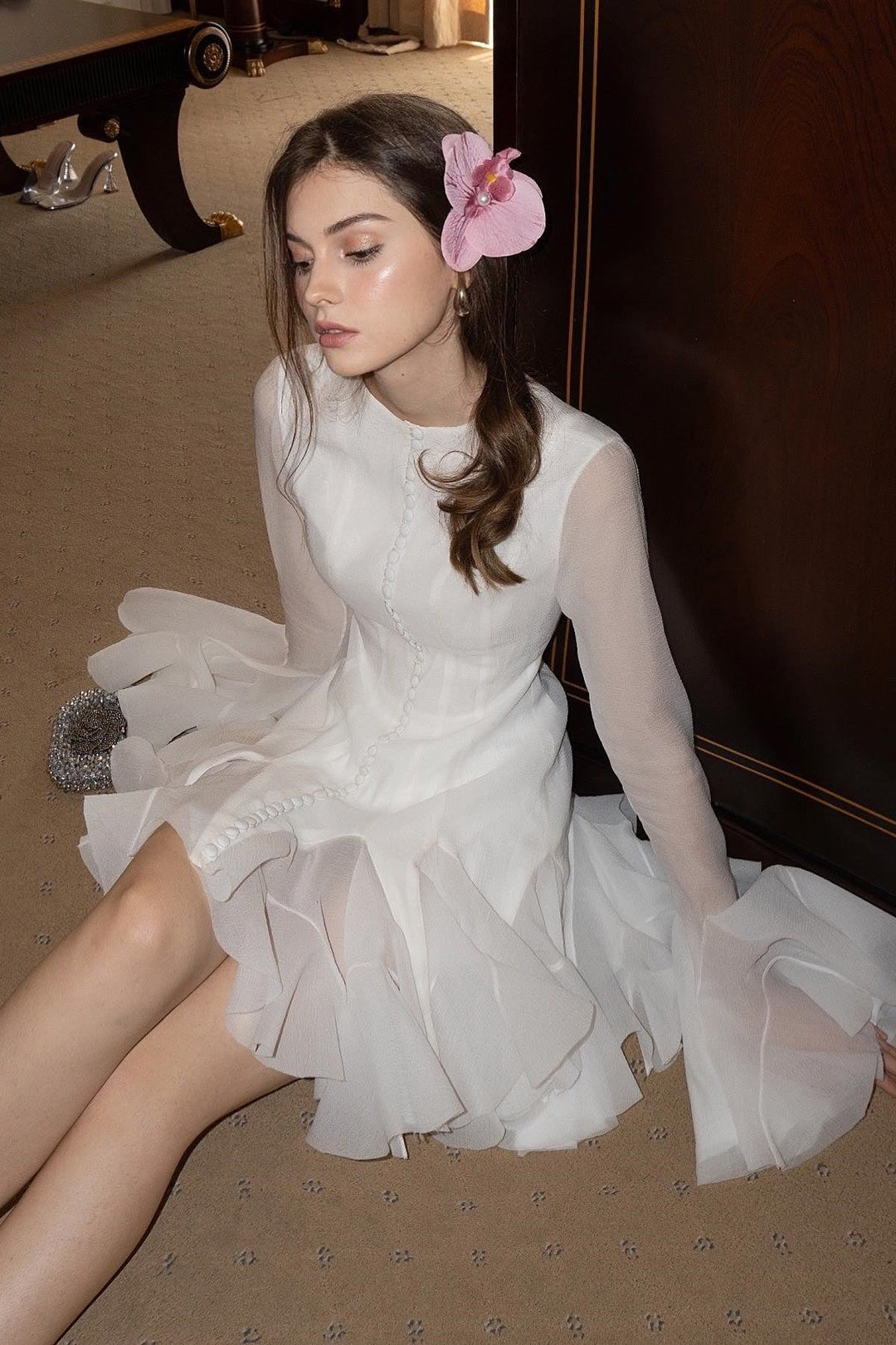 Leila Yarı Transparan Flare Mini Elbise