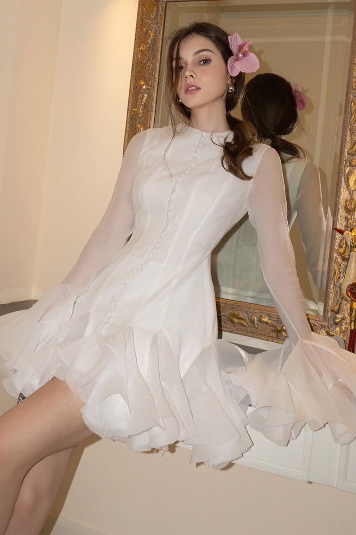 Leila Yarı Transparan Flare Mini Elbise