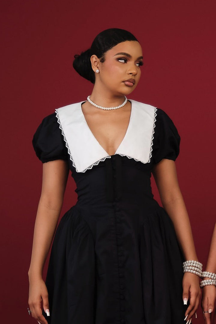 Athena Bebek Yaka Puf Kol Midi Elbise