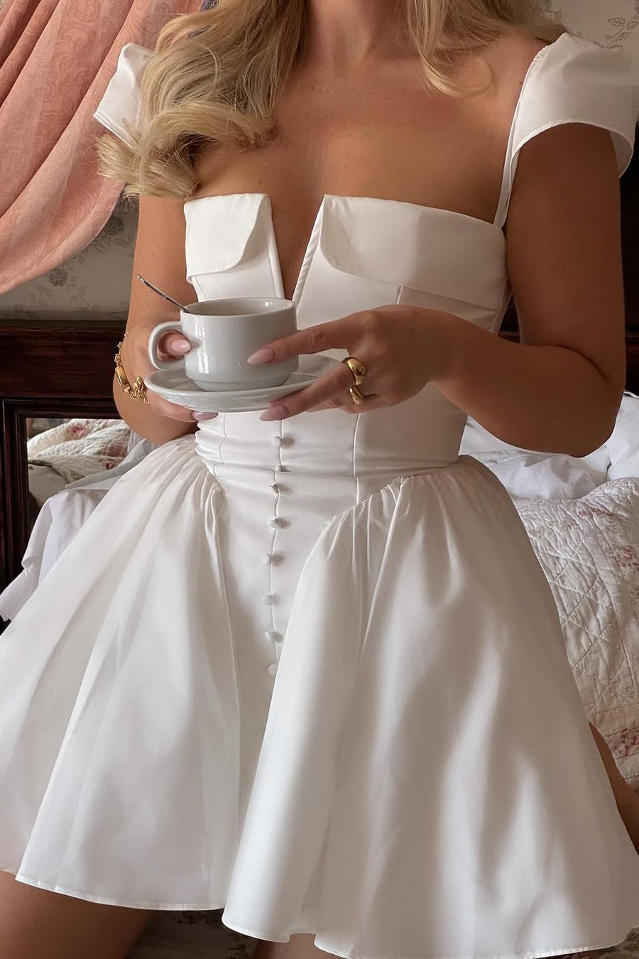 Evelyn Sweetheart Pileli Mini Elbise