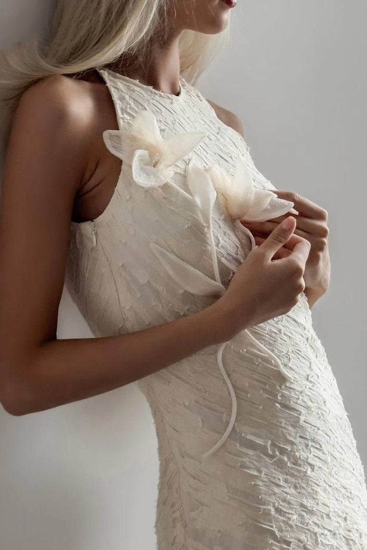 Julia Çiçek Aplikeli Kolsuz Midi Elbise