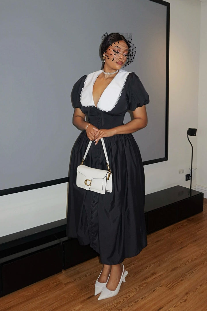 Athena Bebek Yaka Puf Kol Midi Elbise