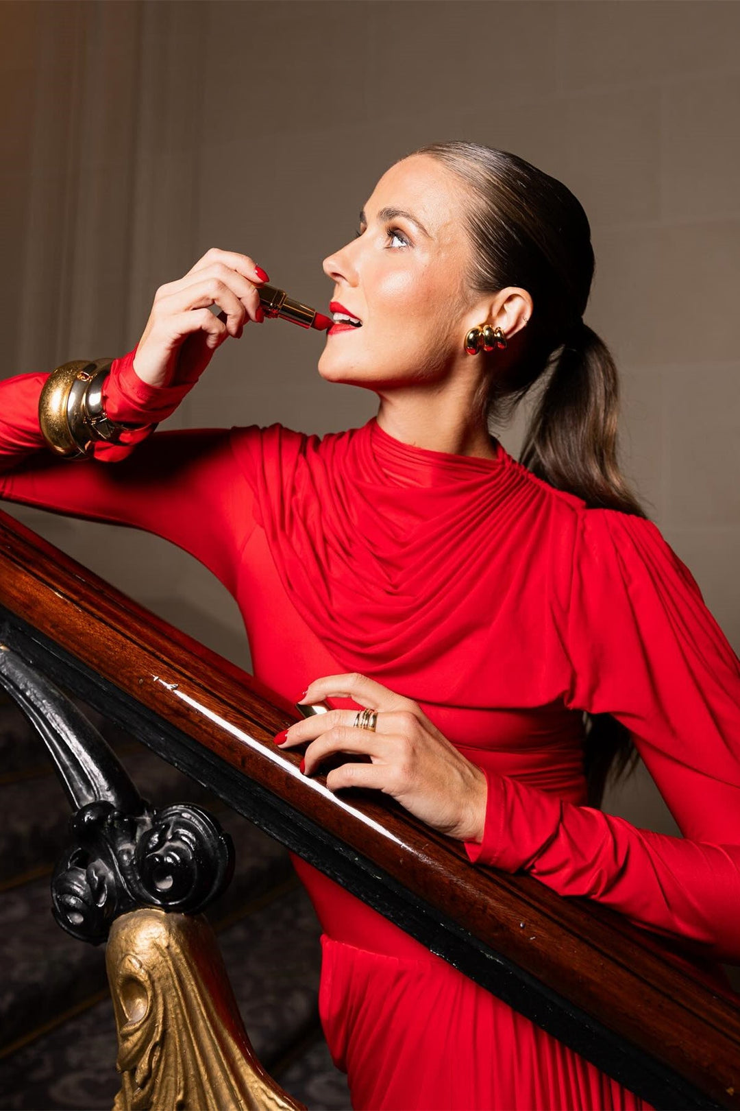 Myra Asimetrik Büzgülü Uzun Elbise