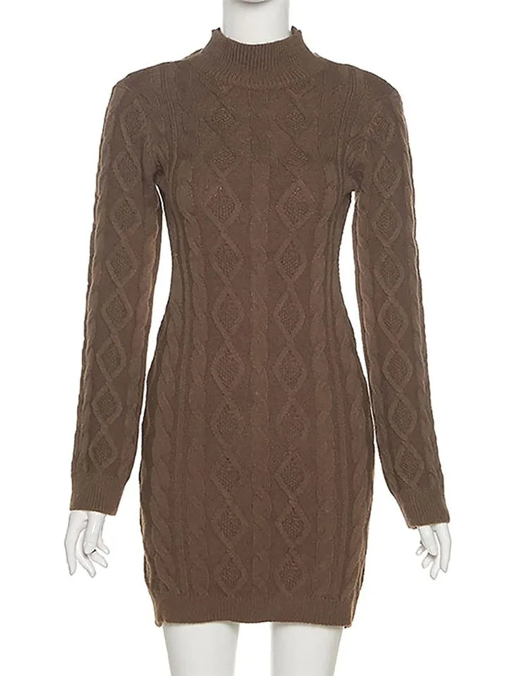 Balıkçı Yaka Sırt Detay Örme Mini Elbise