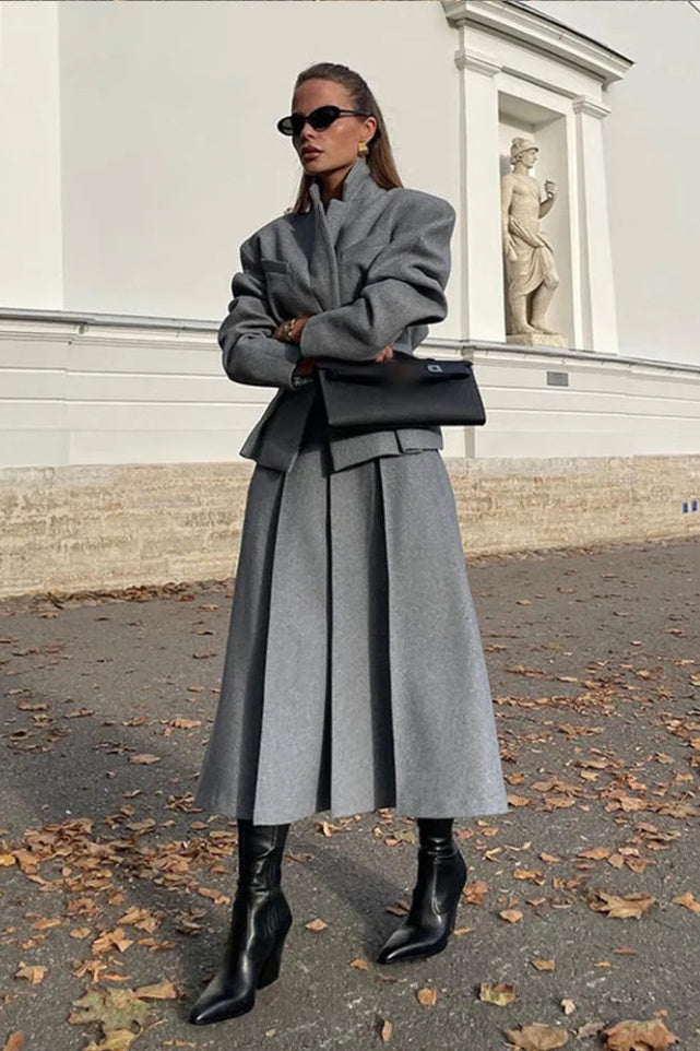 Georgia Yaka Blazer Midi Etek Takım