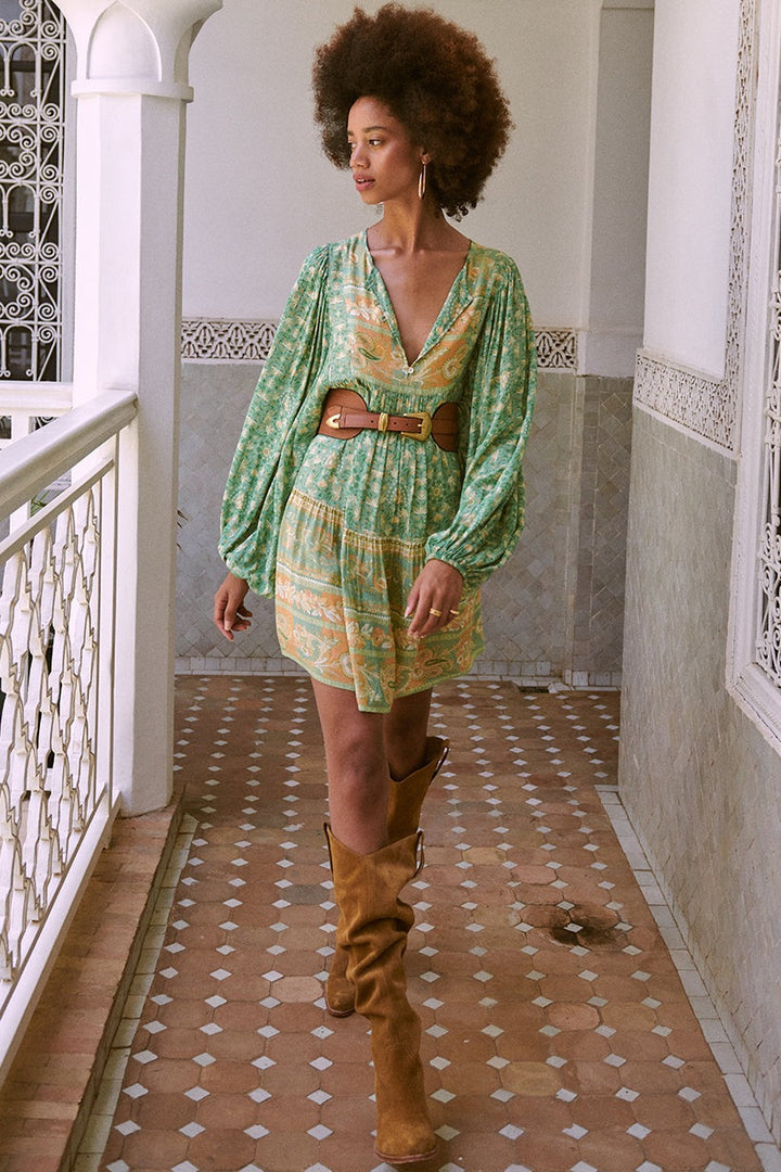 Ina Splice Baskılı Mini Köylü Elbise