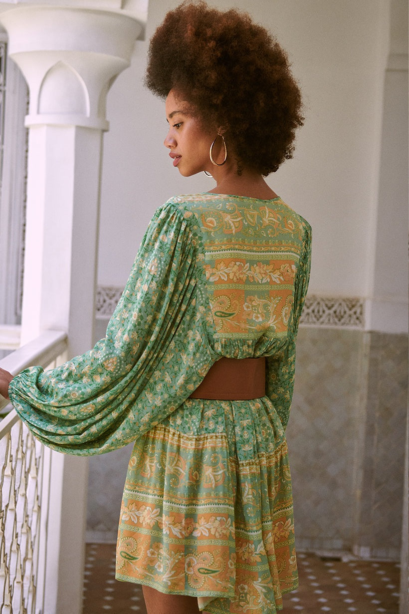 Ina Splice Baskılı Mini Köylü Elbise