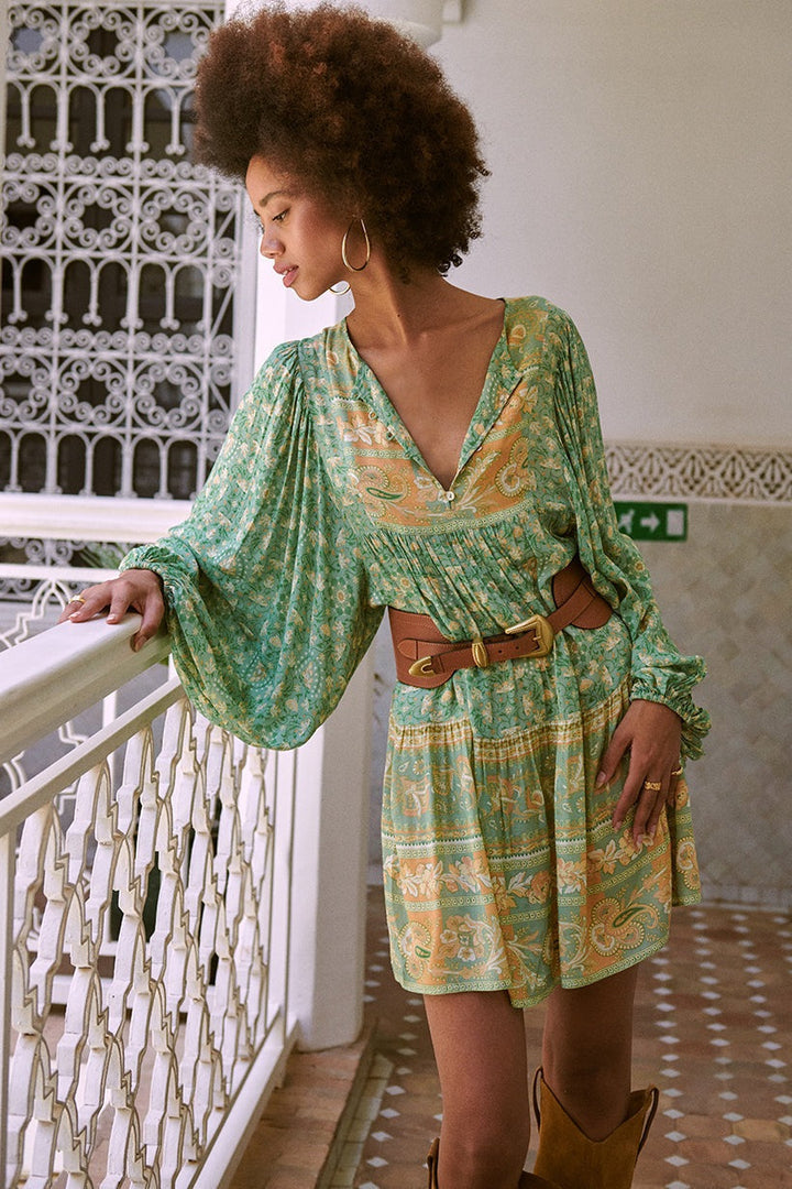 Ina Splice Baskılı Mini Köylü Elbise