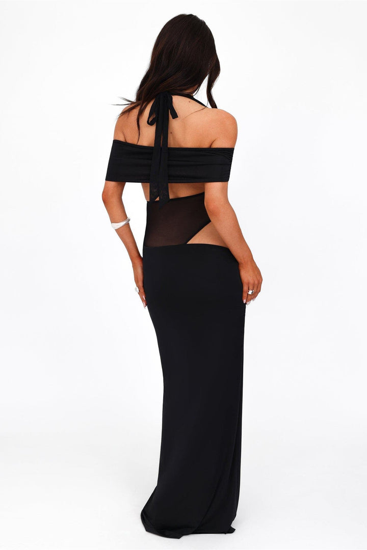 Diana Asimetrik Kesim Transparan Uzun Elbise