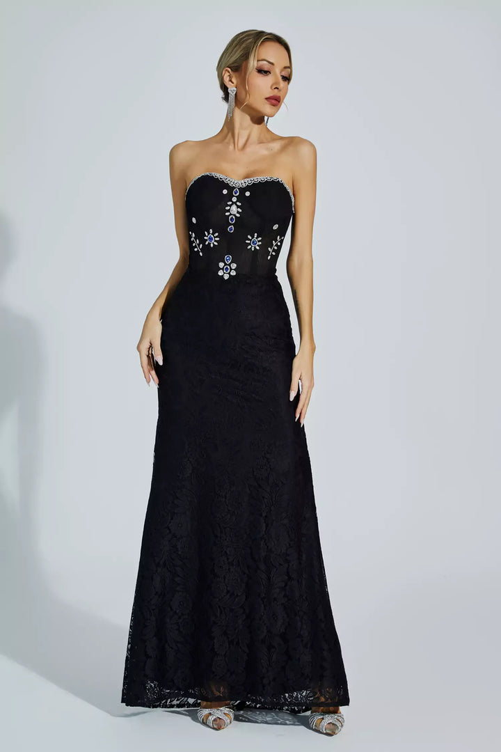 Teresa Black Diamond Omuzu Açık Uzun Elbise