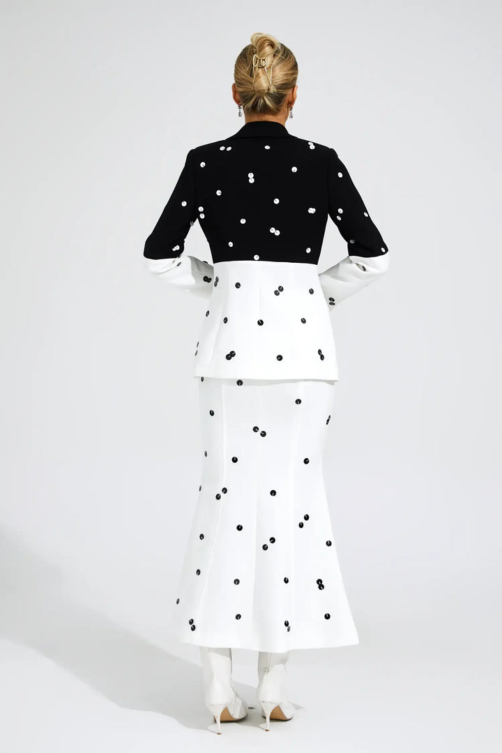 Noella Beyaz Puantiyeli Payetler Blazer Takım