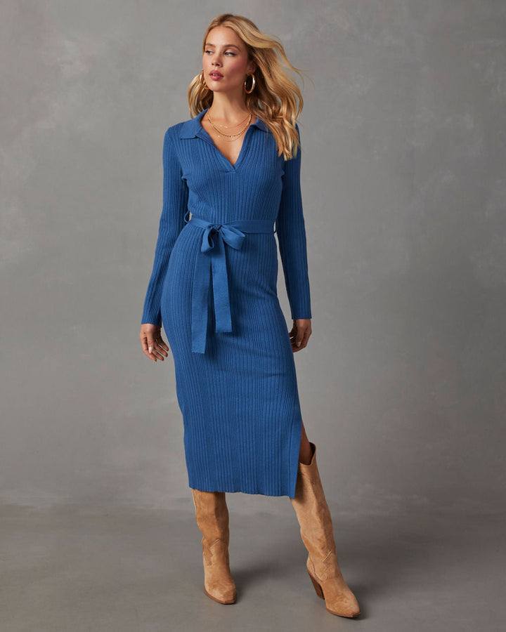 Asmara Beli Bağlamalı Midi Kazak Elbise