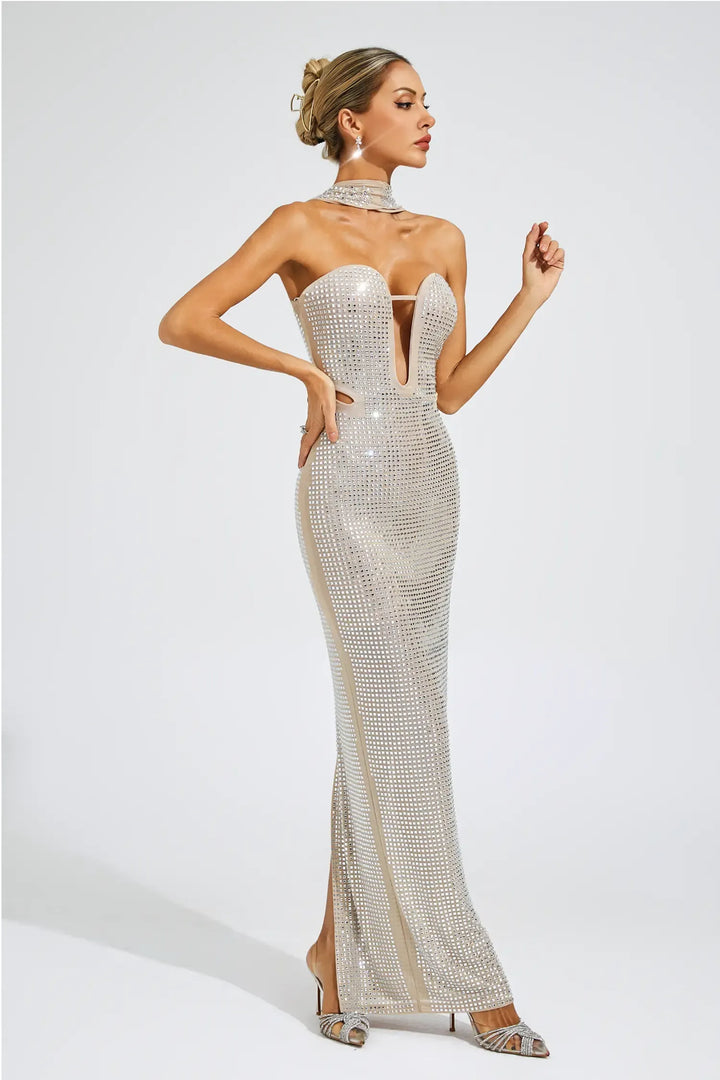 Yasemin Kayısı Düşük Omuz Maxi Elbise