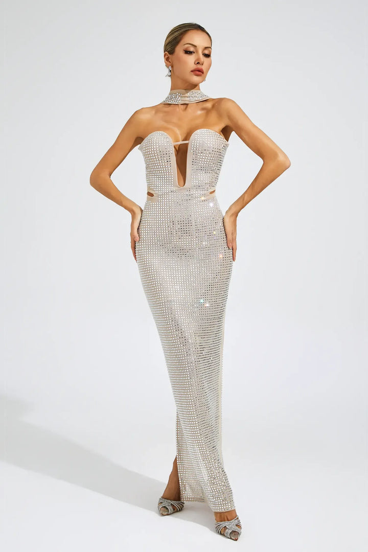 Yasemin Kayısı Düşük Omuz Maxi Elbise