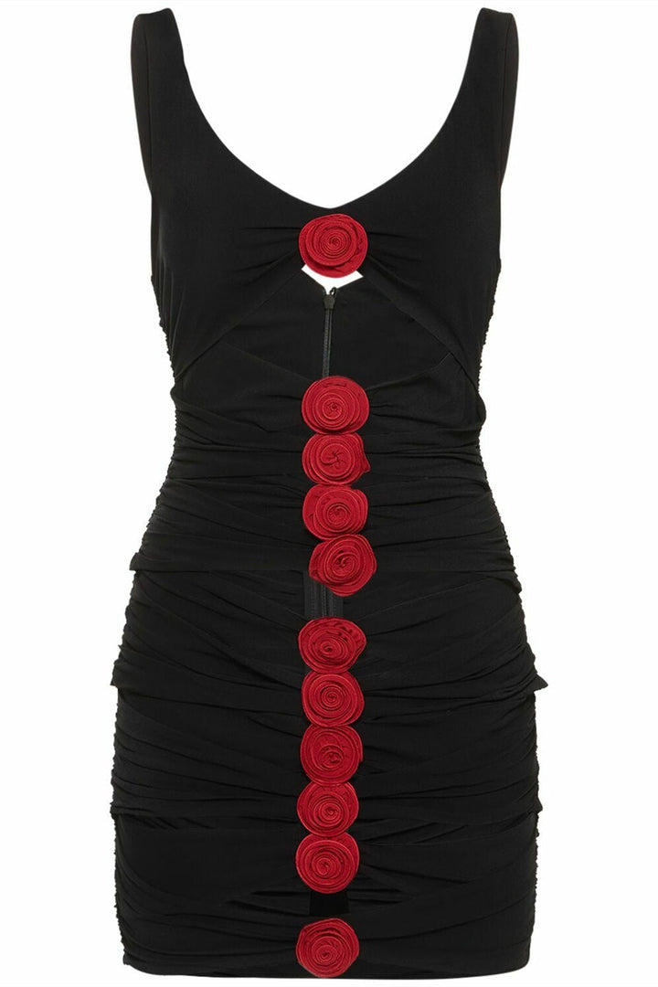 Sarah Çiçek Aplikeli Kesim Mini Elbise