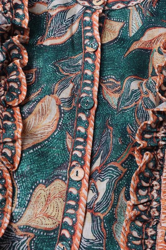 Abigail Baskılı Fırfırlı Kuşaklı Mini Gömlek Elbise