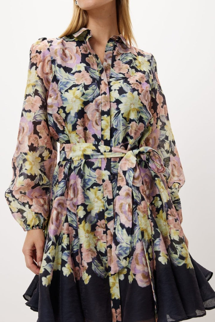 Ada Baskılı Kuşaklı Flare Mini Elbise