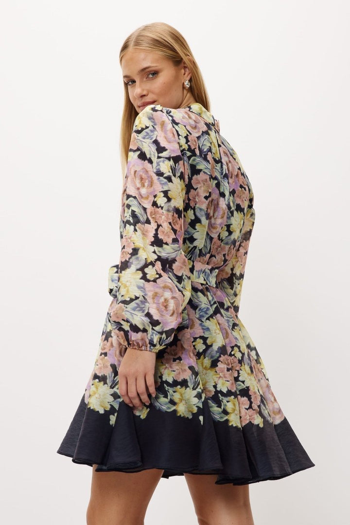 Ada Baskılı Kuşaklı Flare Mini Elbise