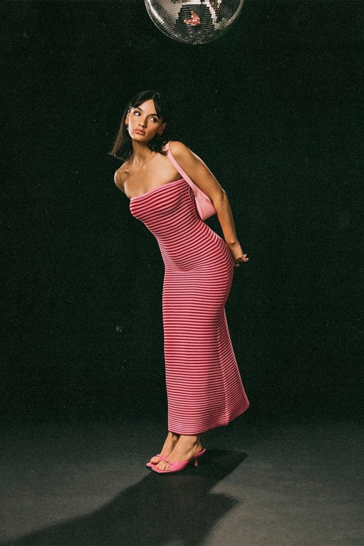 Adela Kolsuz Çizgili Triko Maxi Elbise