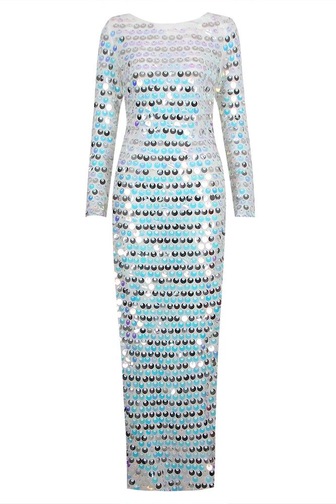 Afra Sırtı Açık Payet Uzun Elbise