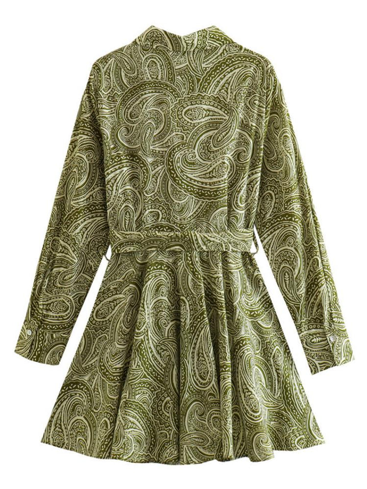 Agnes Paisley Desenli Kuşaklı Mini Gömlek Elbise