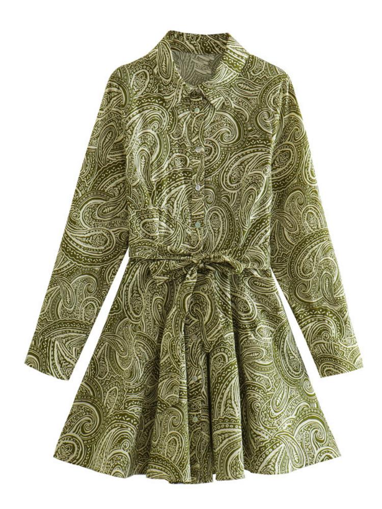 Agnes Paisley Desenli Kuşaklı Mini Gömlek Elbise
