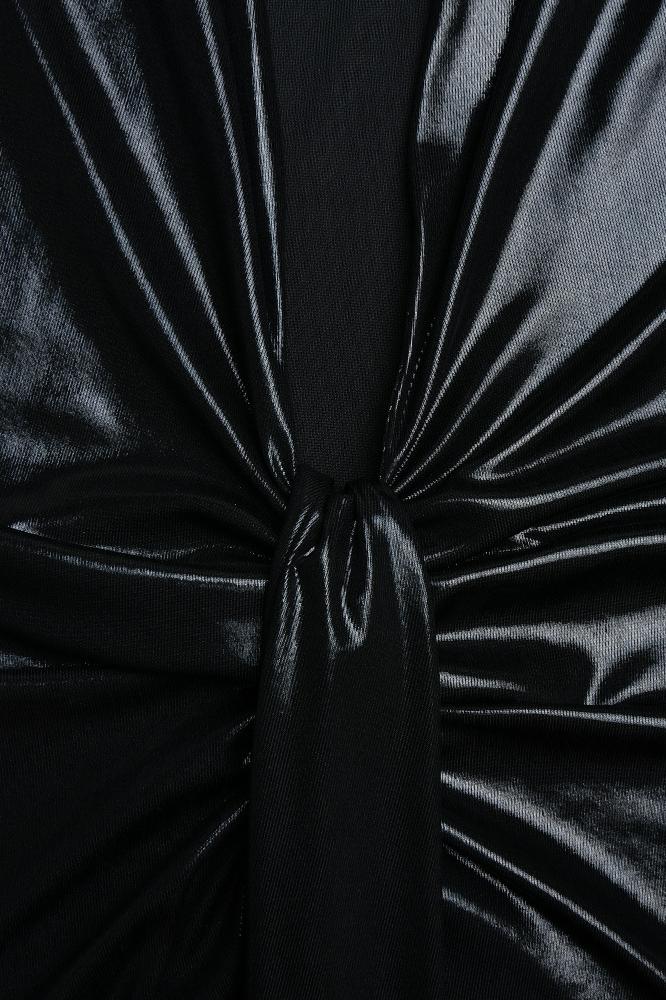 Ailiyah Metalik V Yaka Yırtmaçlı Midi Elbise