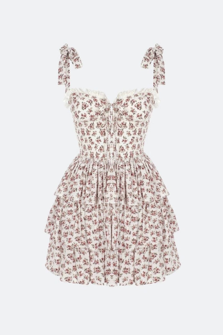 Aleth Baskılı Papyonlu Katlı Mini Elbise