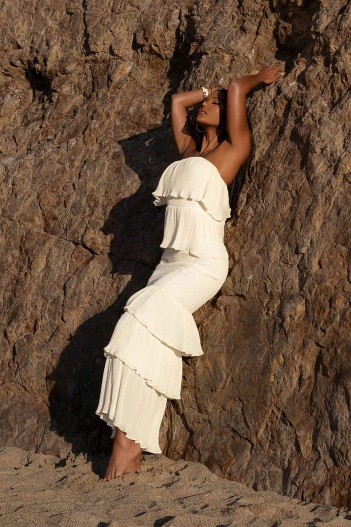 Alexia Fırfırlı Katlı Uzun Elbise