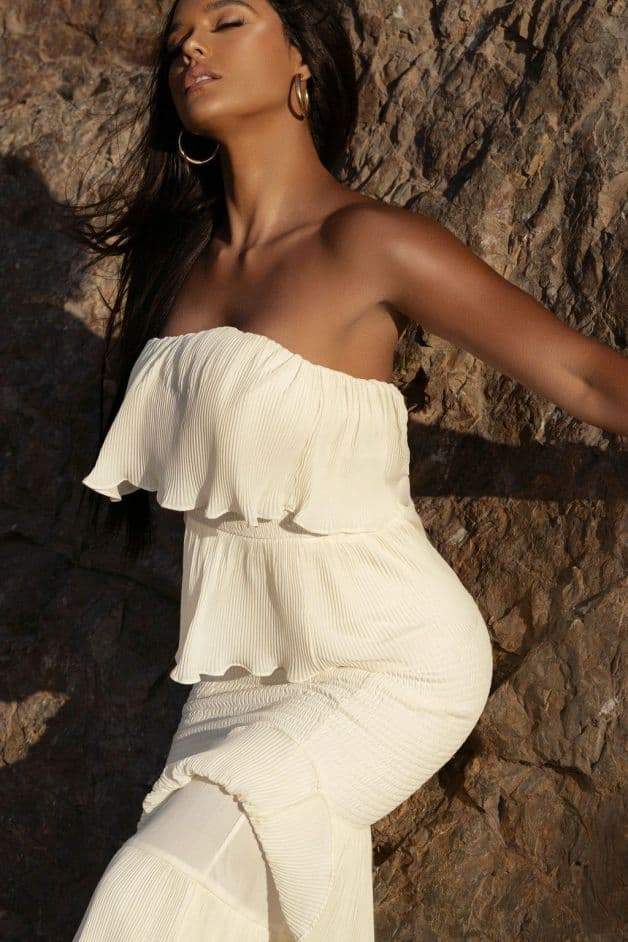 Alexia Fırfırlı Katlı Uzun Elbise