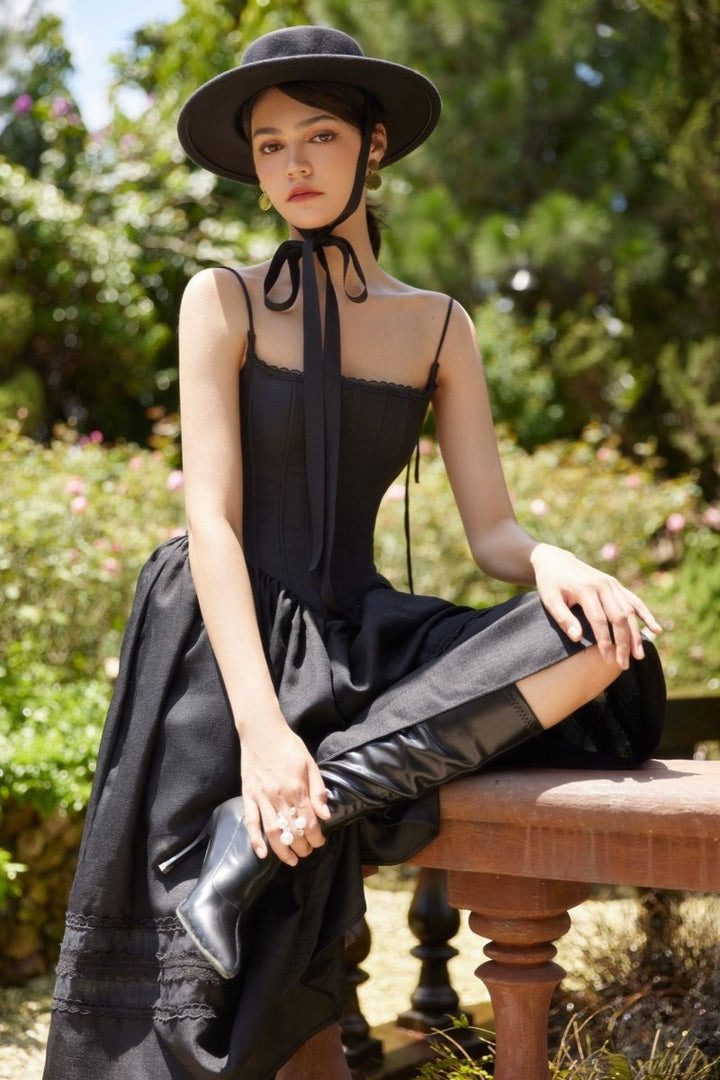 Alva Dantel Detaylı A Kesim Midi Slip Elbise