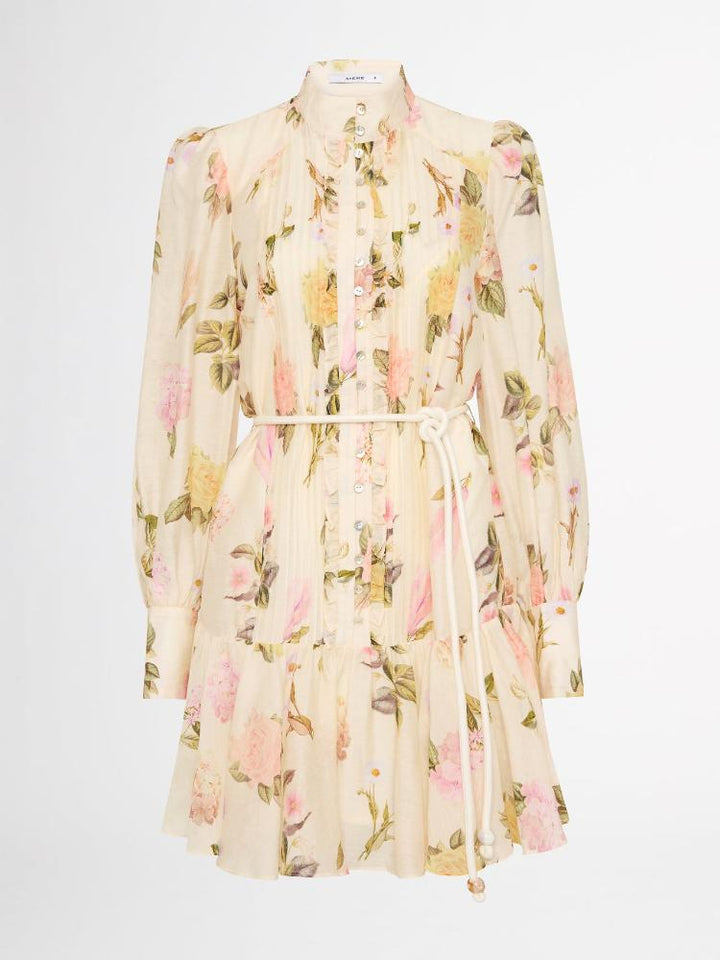 Alva Baskılı Dantelli Katlı Mini Gömlek Elbise