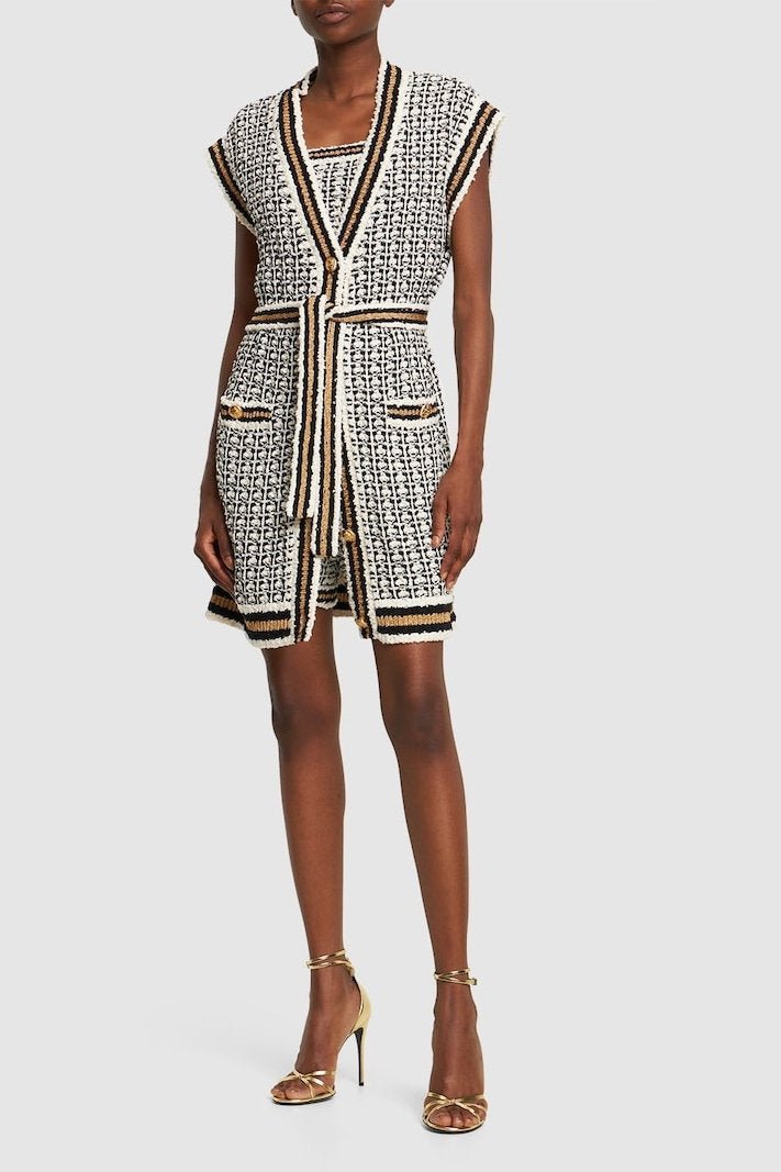 Alyssa Kontrast Kuşaklı Örme Yelek Hırka