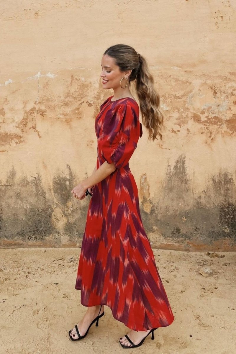 Amelia Batik Balon Kol Midi Elbise