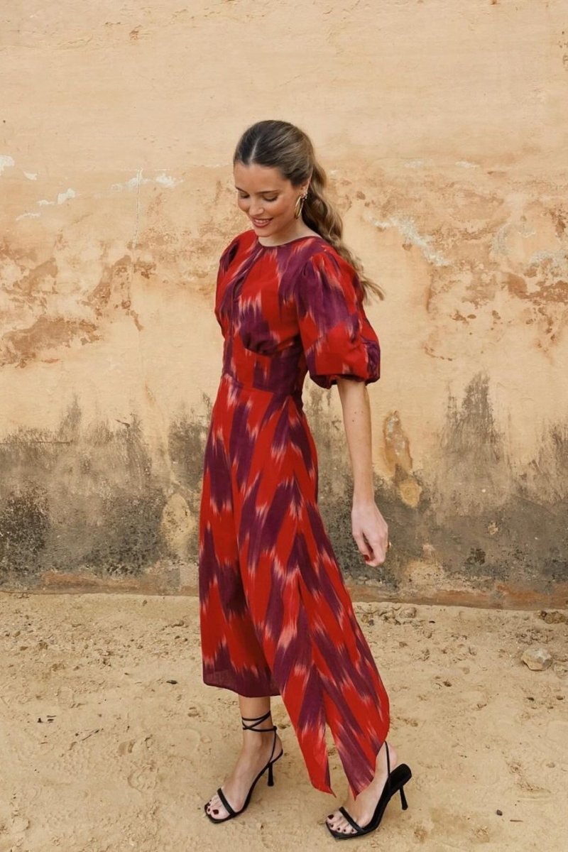 Amelia Batik Balon Kol Midi Elbise