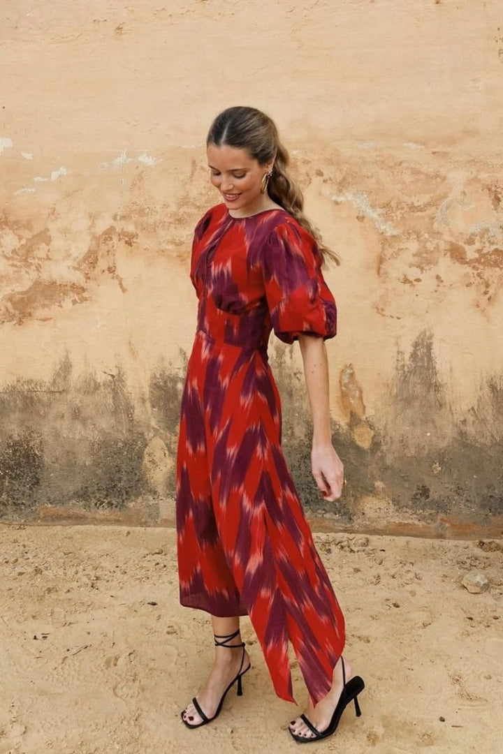 Amelia Batik Balon Kol Midi Elbise