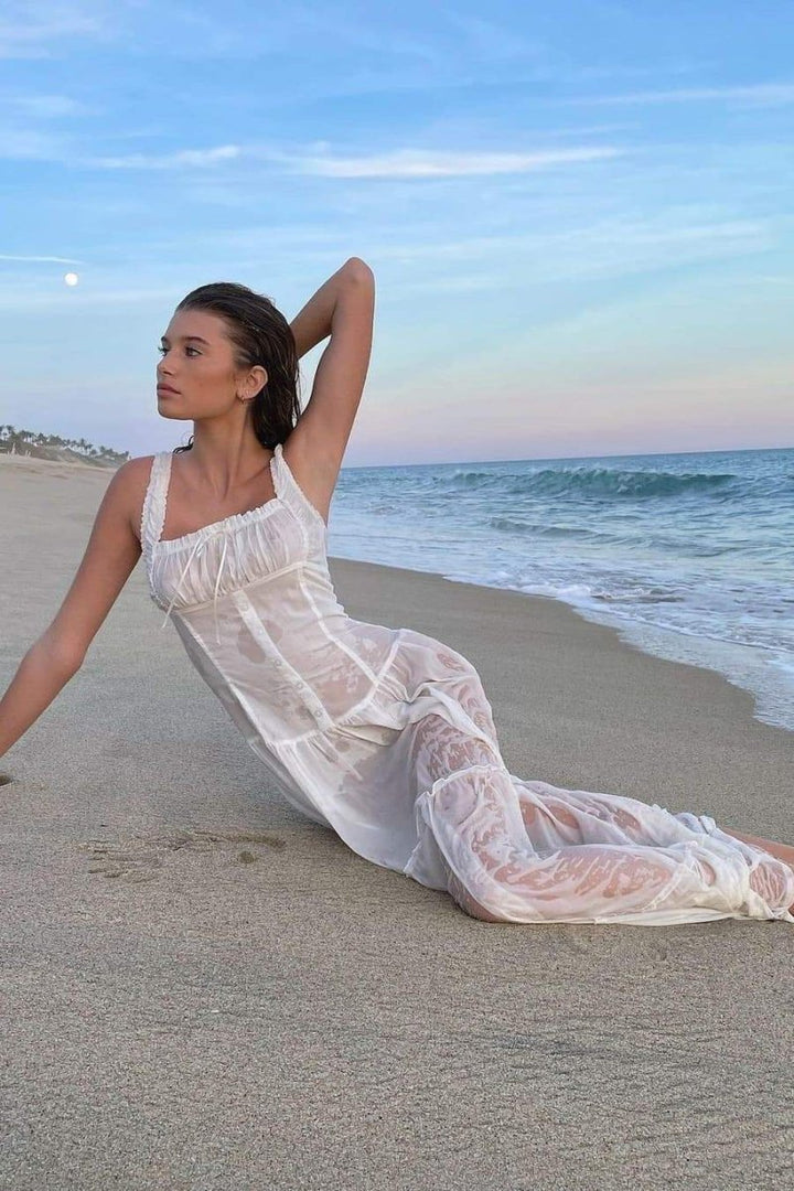 Anastasia Volanlı Yarı Transparan Maxi Elbise