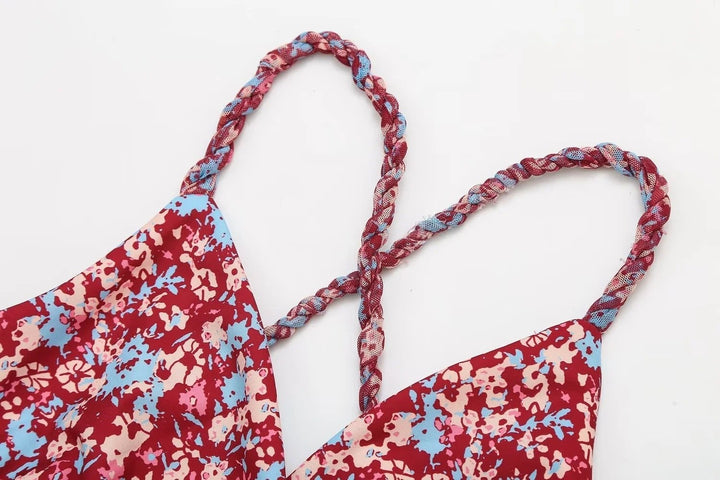 Ann Baskılı Çapraz Askılı Maxi Elbise